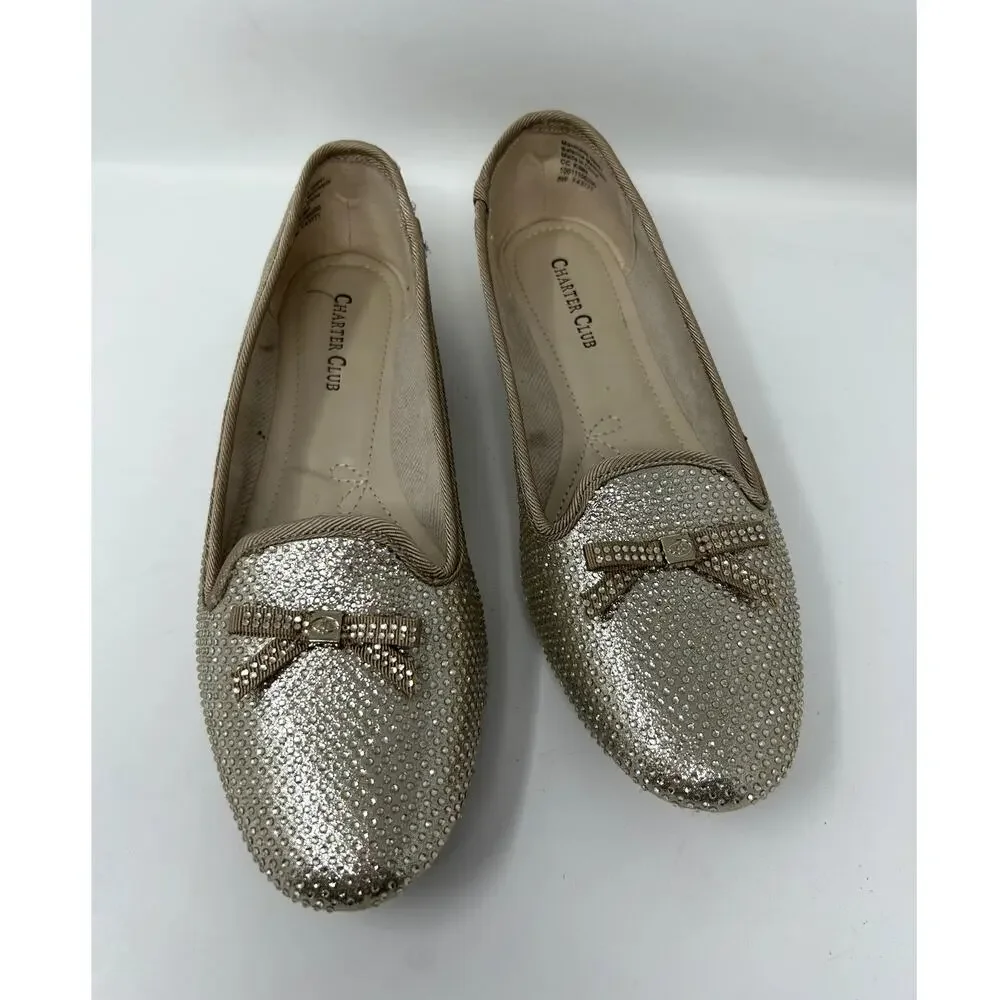 Charter Club Women Slip On Loafers Kimii 2 Size US 8 Wide Platino Bling Bow
